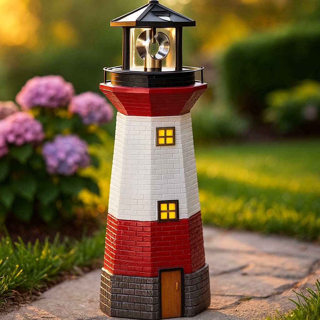 15" Red Solar Lighthouse with Rotating LED B627464