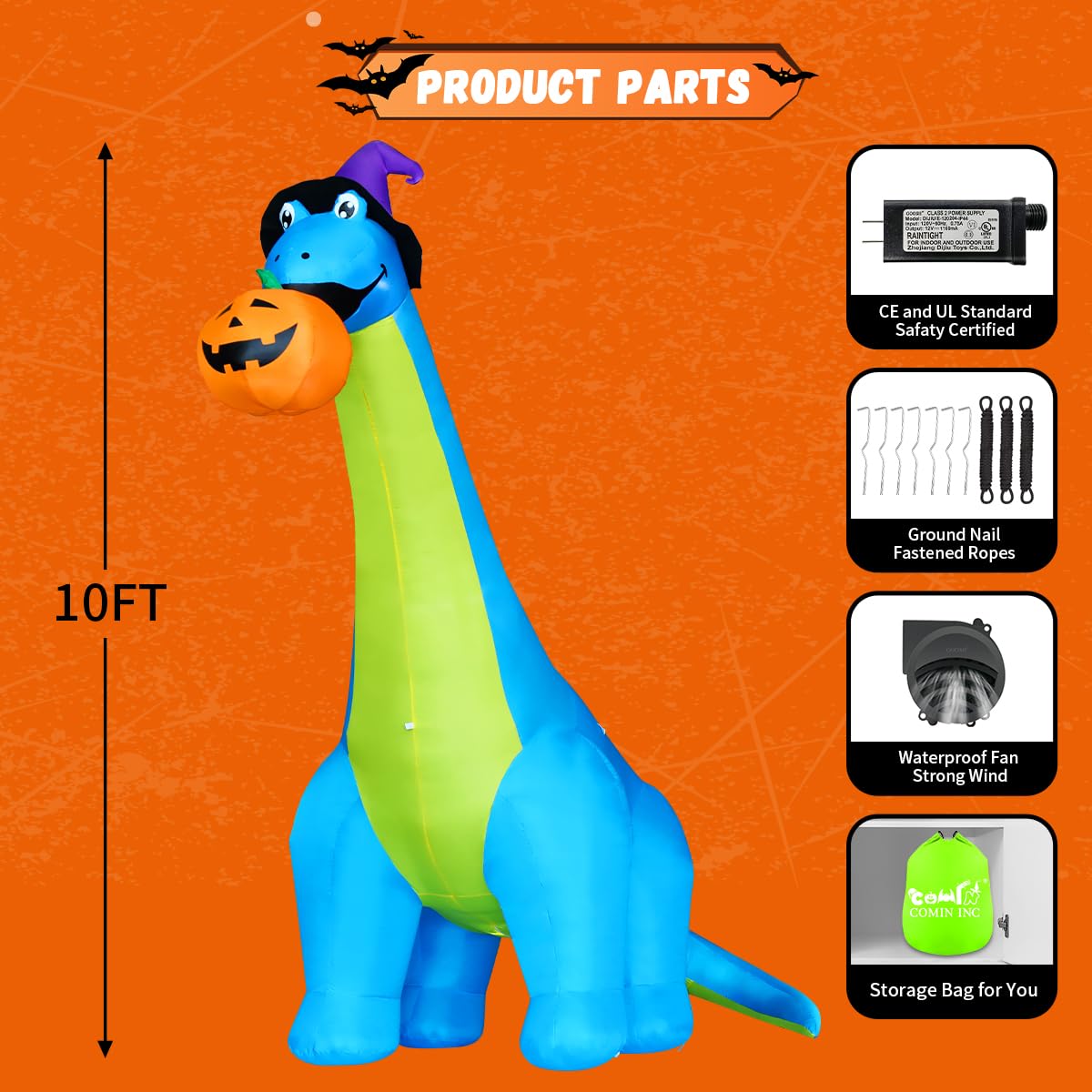 10 FT Animated Inflatable Dinosaur Pumpkin S257002