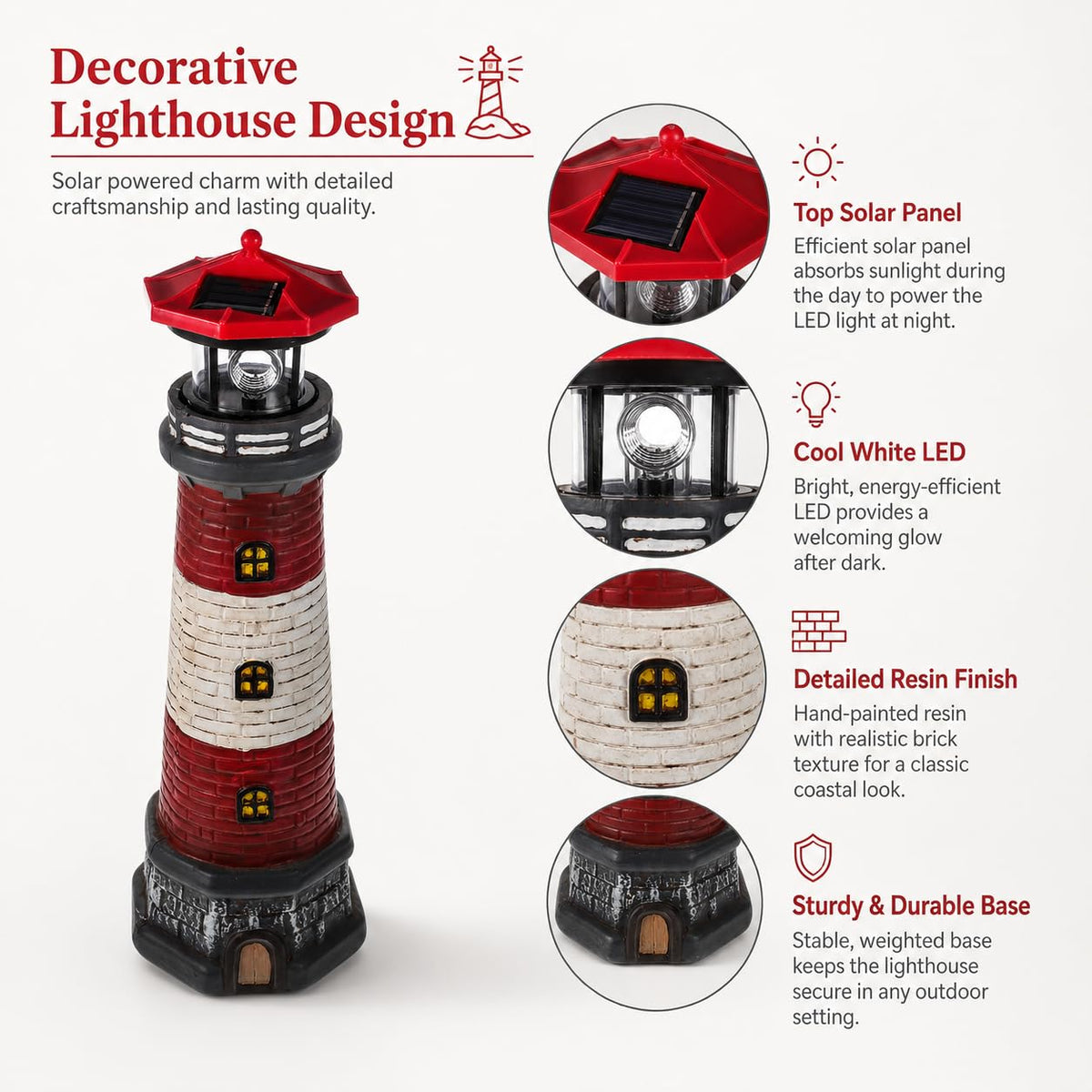 15" Rotating Lighthouse Outdoor Statue O6416