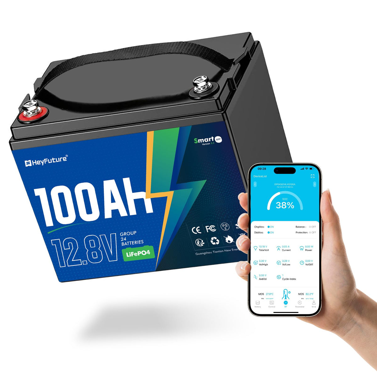 12V 100Ah Bluetooth LiFePO4 Battery B6423