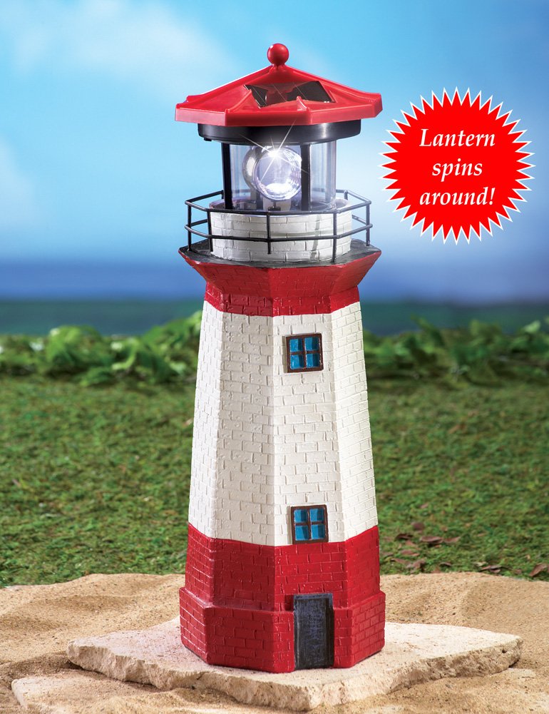15" Red Solar Lighthouse with Rotating LED B627464