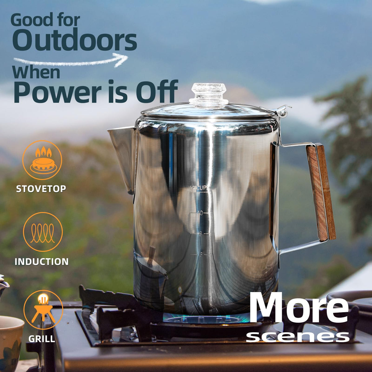 12 Cup Stainless Steel Camping Percolator Coffee Pot J69294