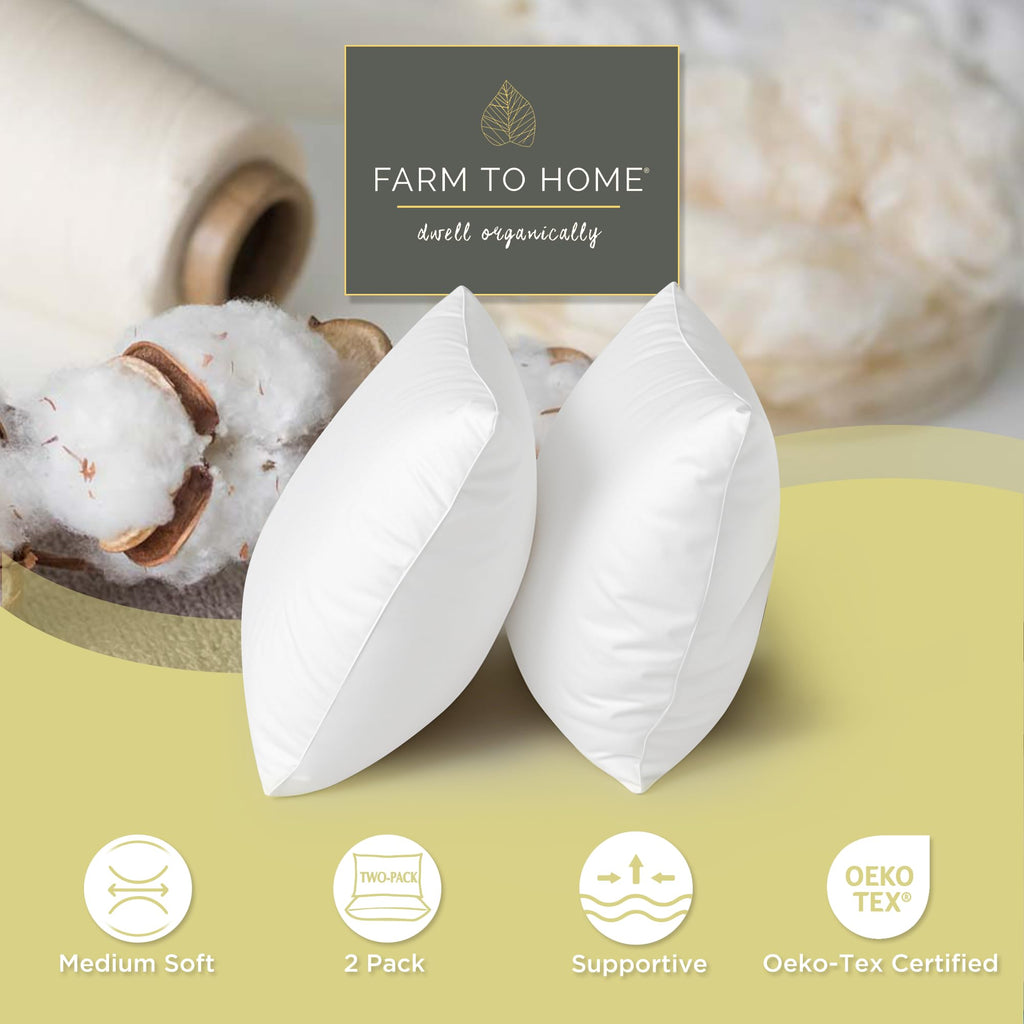 100% Organic Cotton Down Alternative Pillow King Size Set of 2 E301