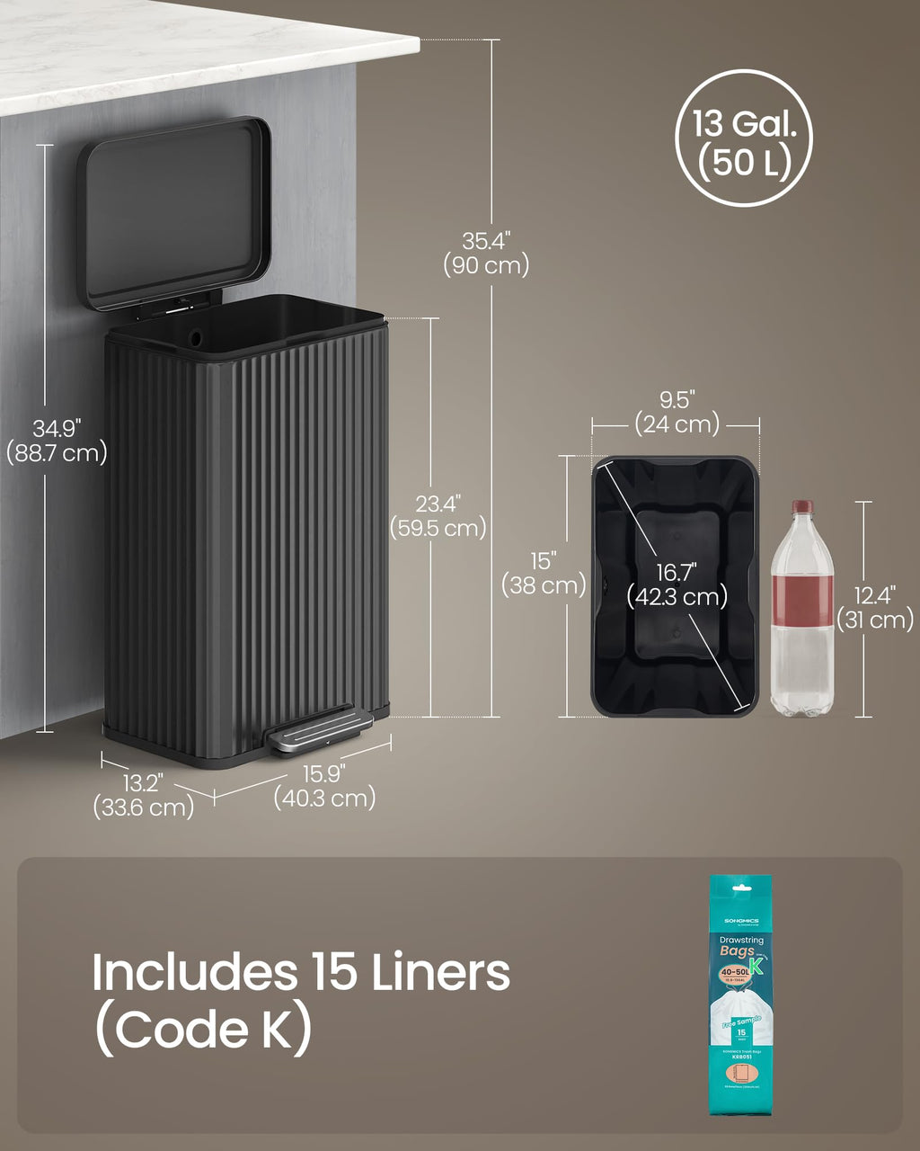 13 Gallon Stainless Steel Pedal Trash Can Q41018