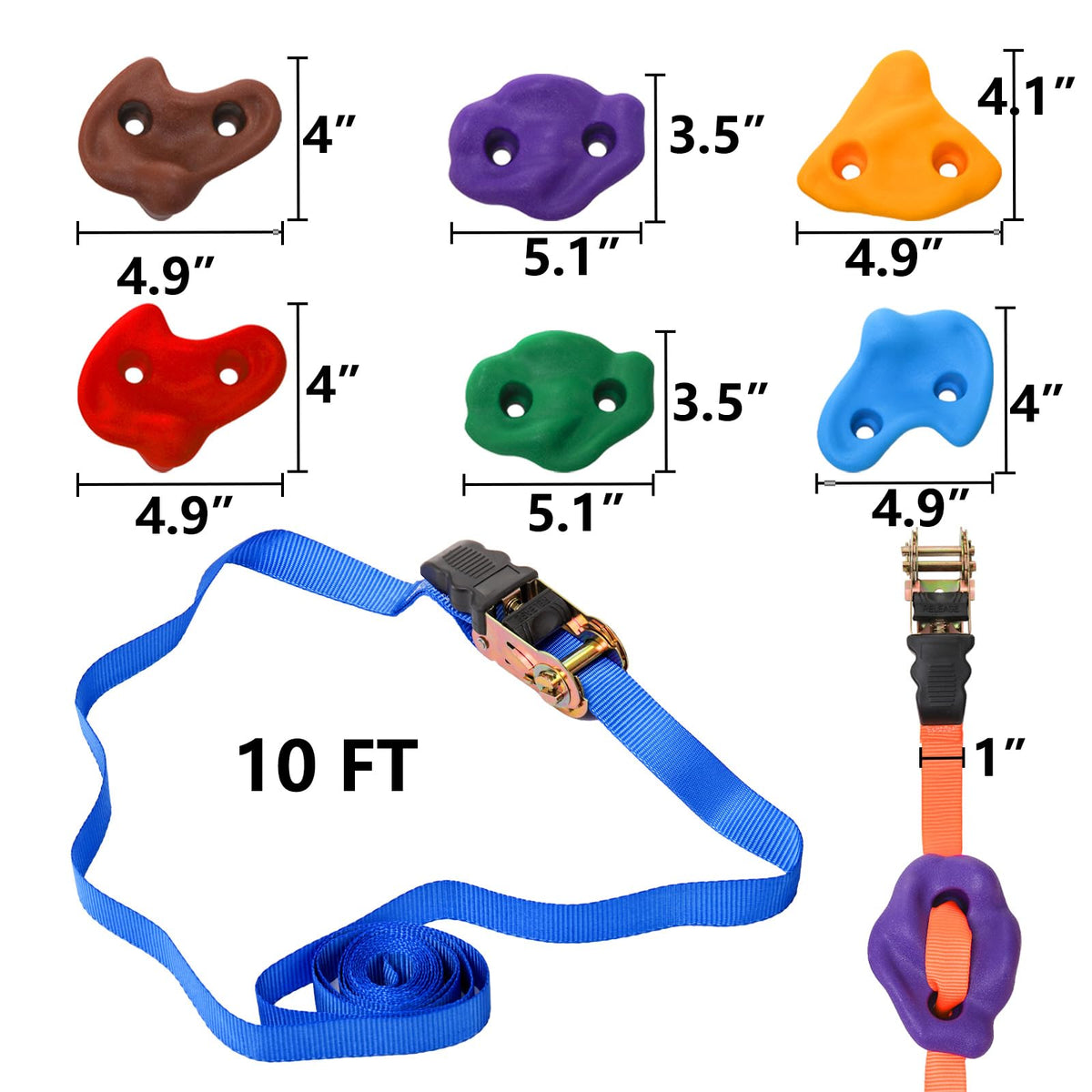 18 Pcs Tree Climbing Holds with 6 Ratchet Straps H9333