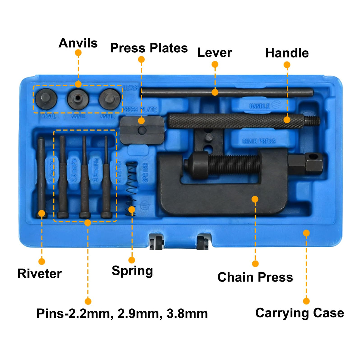 13-Piece Motorcycle Chain Breaker Tool Kit with Carrying Case T82474