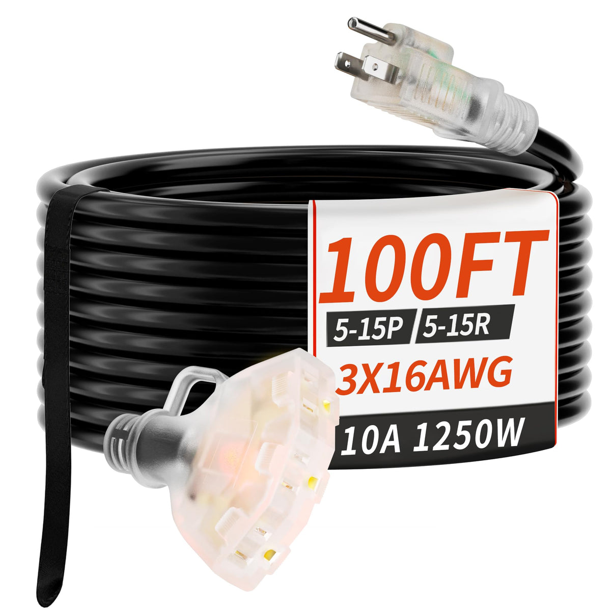 100 FT 16/3 Outdoor Extension Cord with Multiple Outlets Black N72681