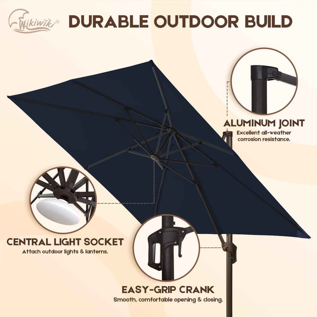 10 FT Square Cantilever Patio Umbrella with Recycled Fabric L291