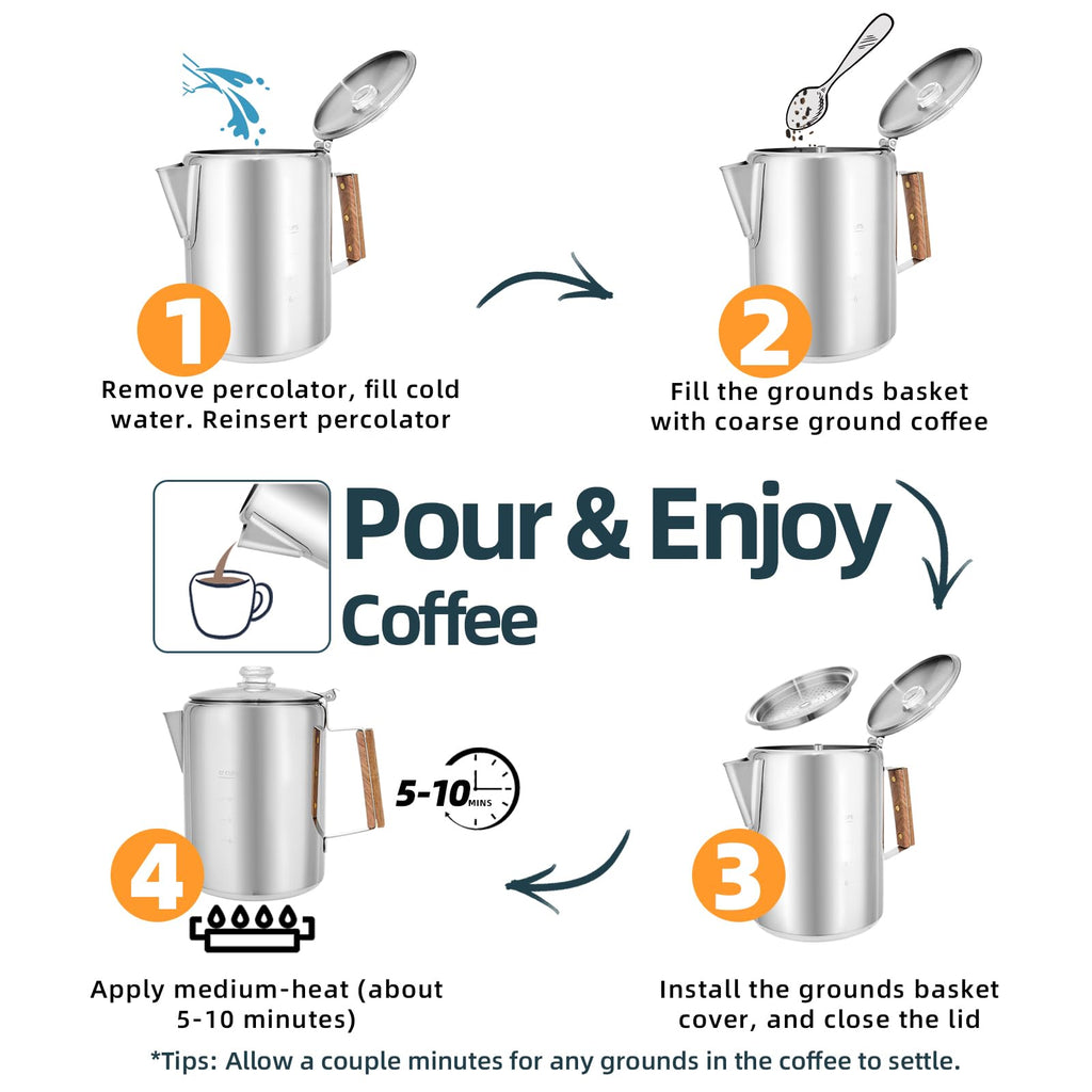 12 Cup Stainless Steel Camping Percolator Coffee Pot J69294