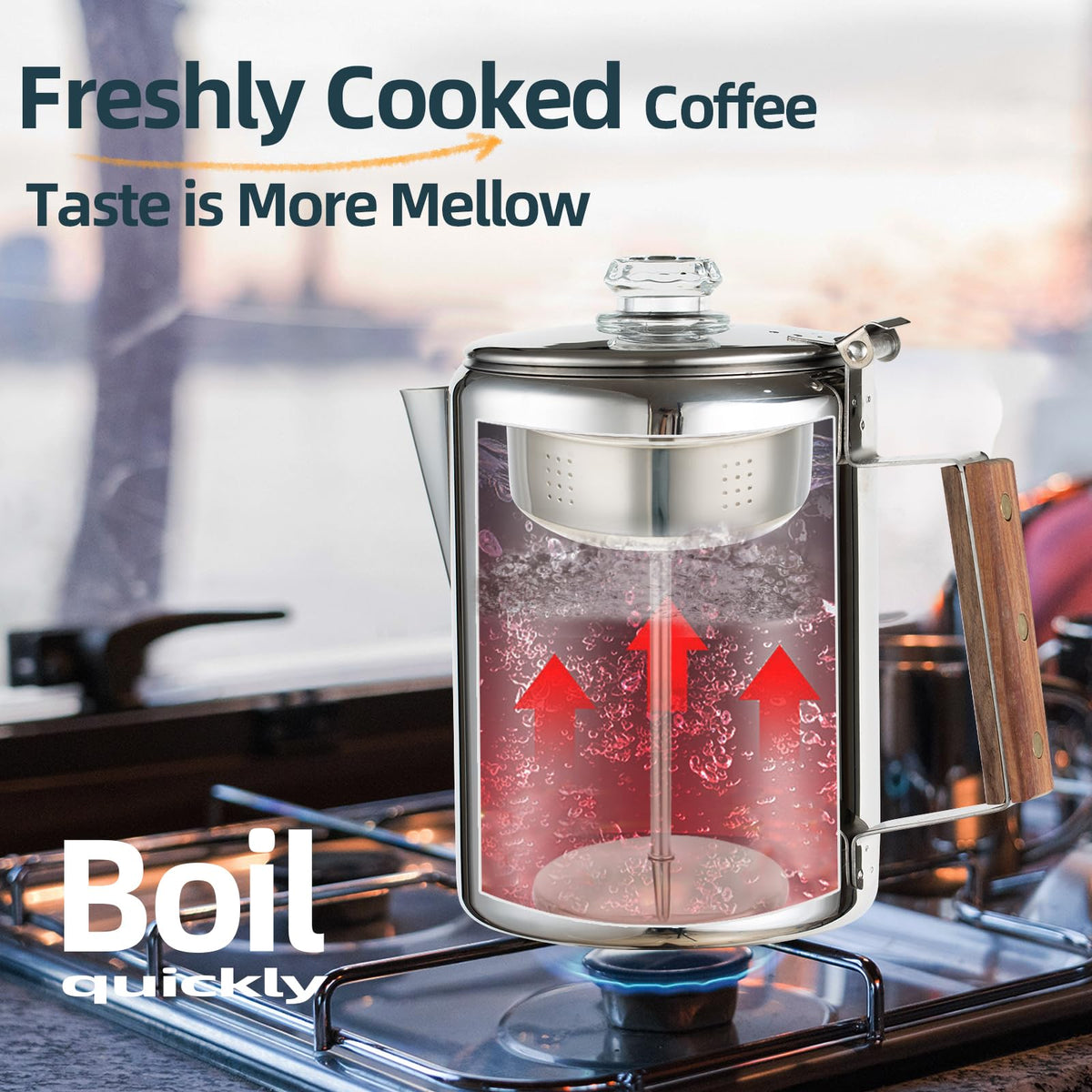 12 Cup Stainless Steel Camping Percolator Coffee Pot J69294