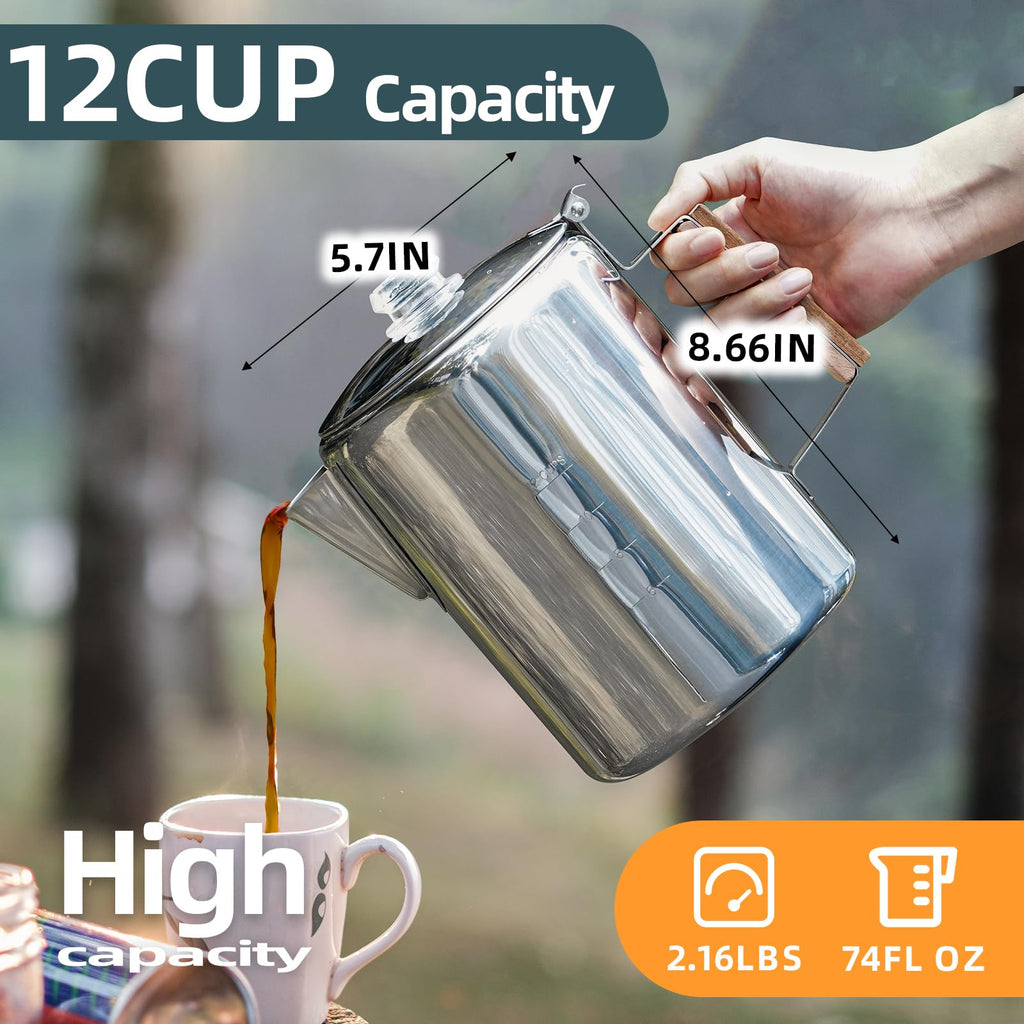 12 Cup Stainless Steel Camping Percolator Coffee Pot J69294