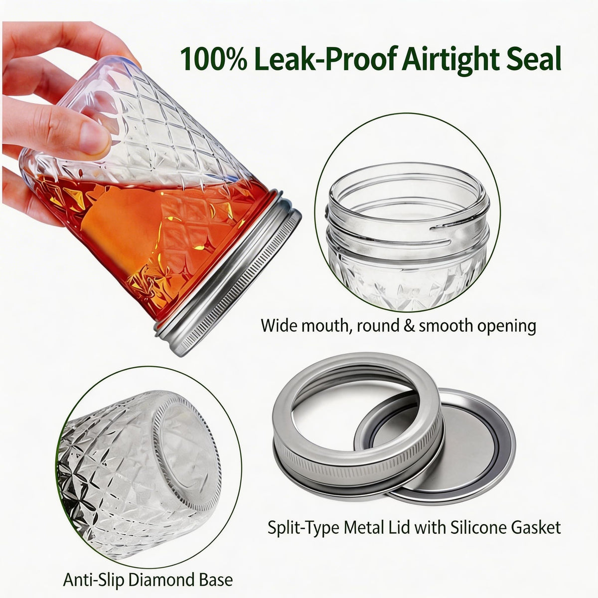 16 oz Wide Mouth Glass Mason Jars with Lids, 4 Pack K198