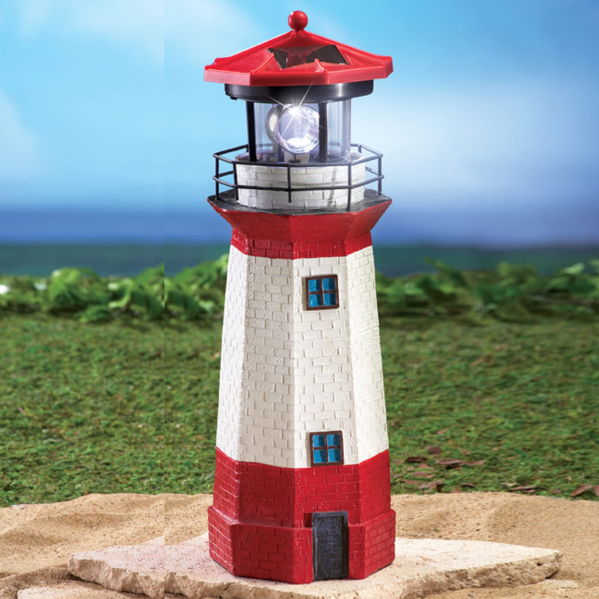 15" Red Solar Lighthouse with Rotating LED B627464