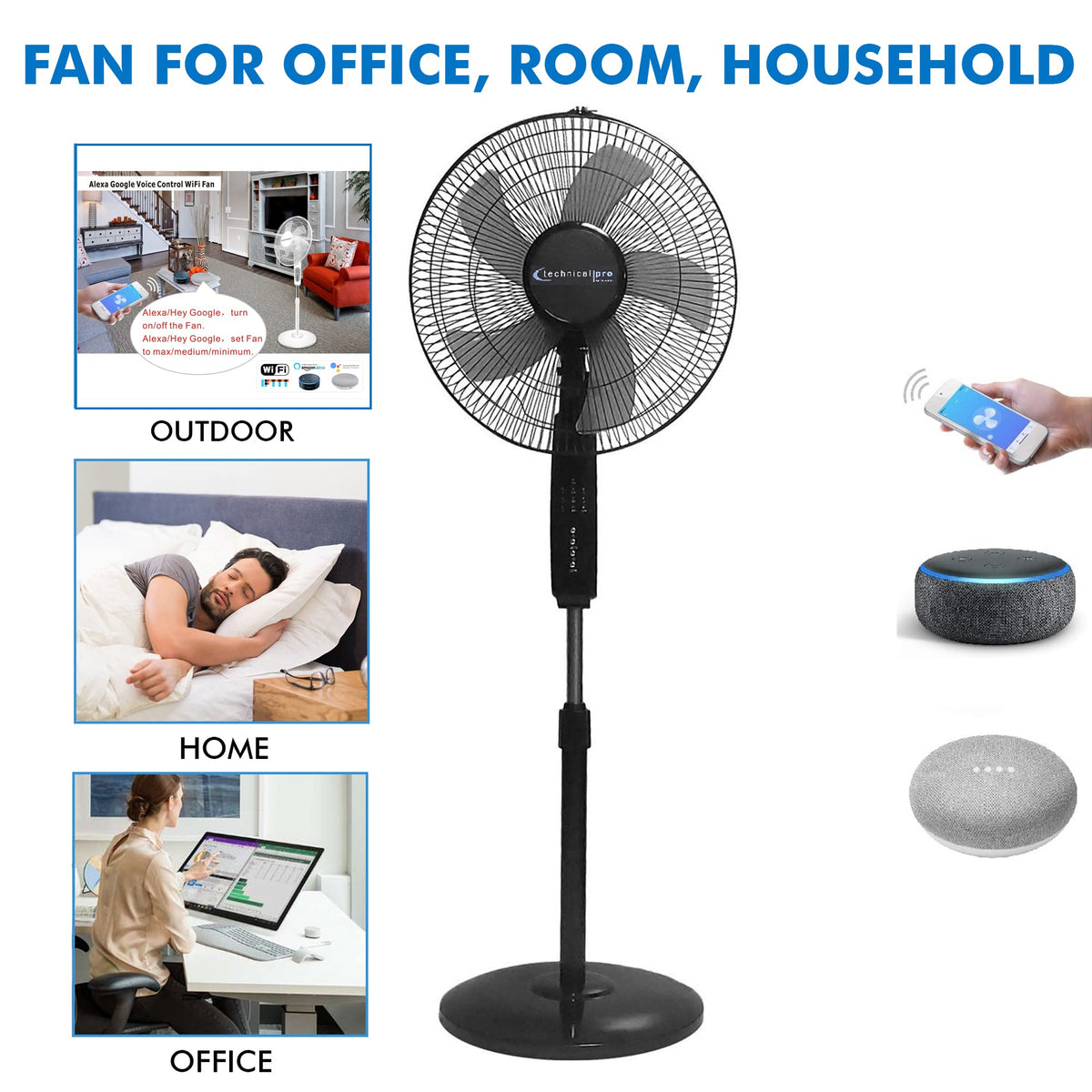 16” WIFI Enabled Oscillating Pedestal Fan E914