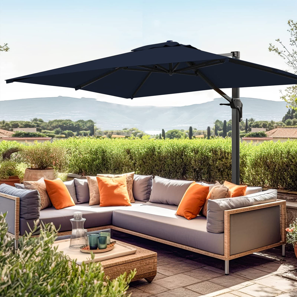10 FT Square Cantilever Patio Umbrella with Recycled Fabric L291