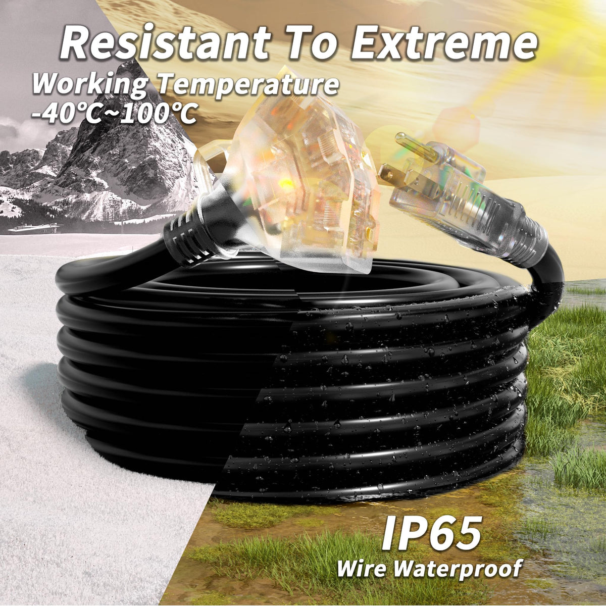 100 FT 16/3 Outdoor Extension Cord with Multiple Outlets Black N72681