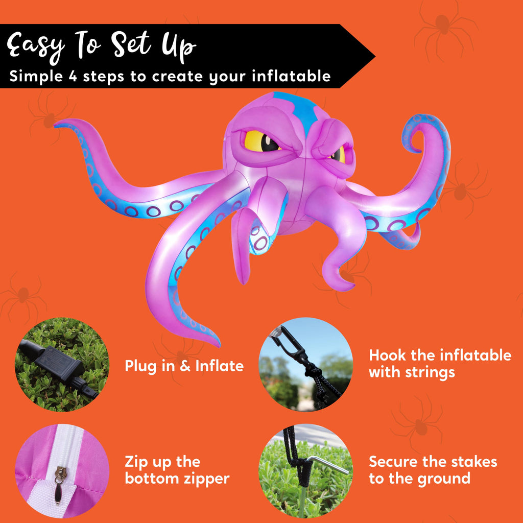 10FT Inflatable Octopus Decoration with Built-in LED Lights B793
